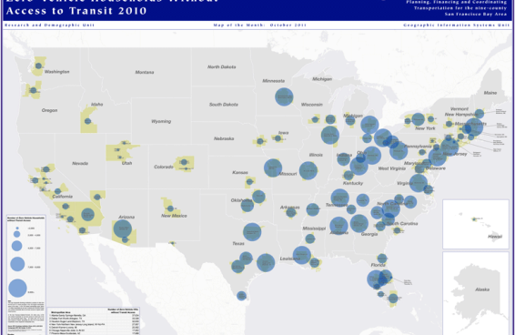 US Map of Zero Vehicle Households without access to transit 