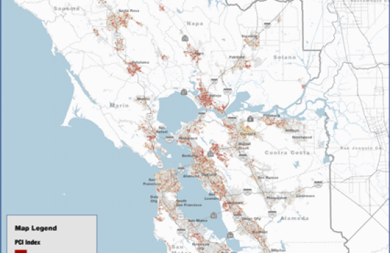 map of the bay area identifying pavement conditions in 2013
