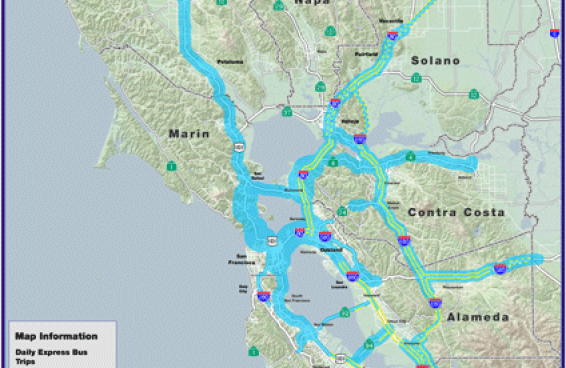 Map of express service level on regional express lanes