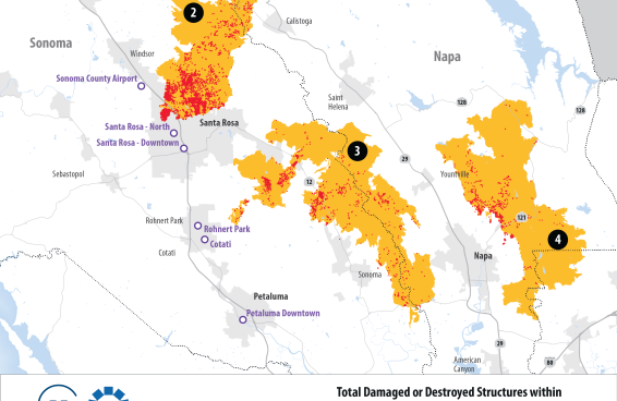 map of the bay areas affected by the 2017 fires