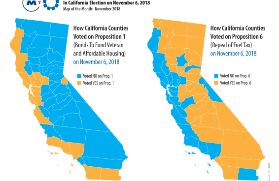 Map of voting on Propositions 1 and 6 in 2018