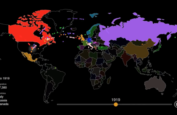 map of global migration from 1910 to 1919