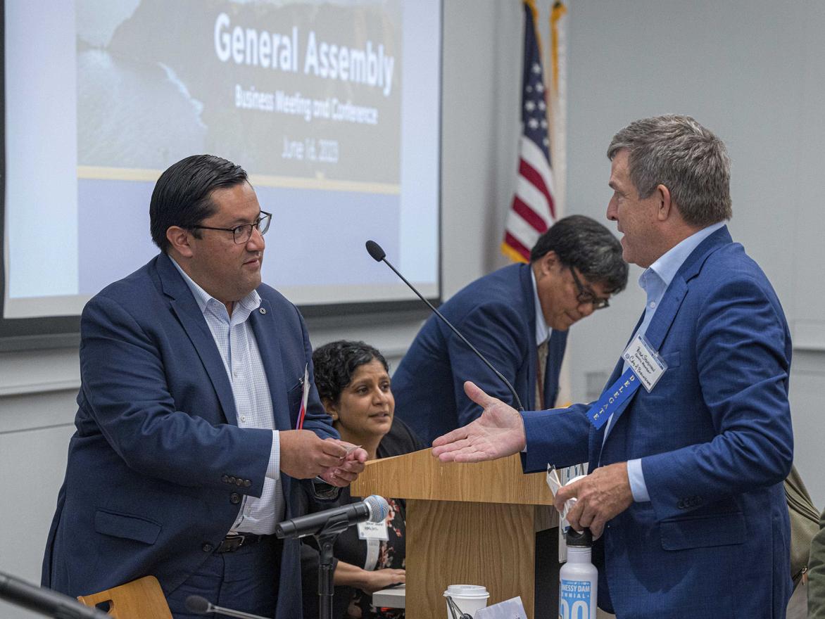 ABAG President Jesse Arreguin and one of the 2023 General Assembly delegates.