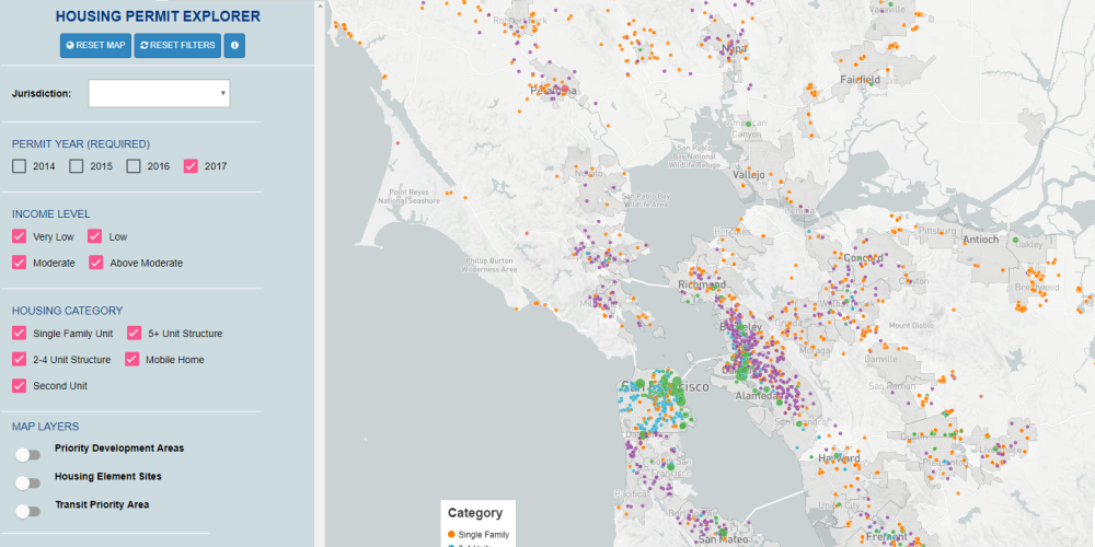 ABAg housing Permit Explorer showing types of housing in the Bay Area
