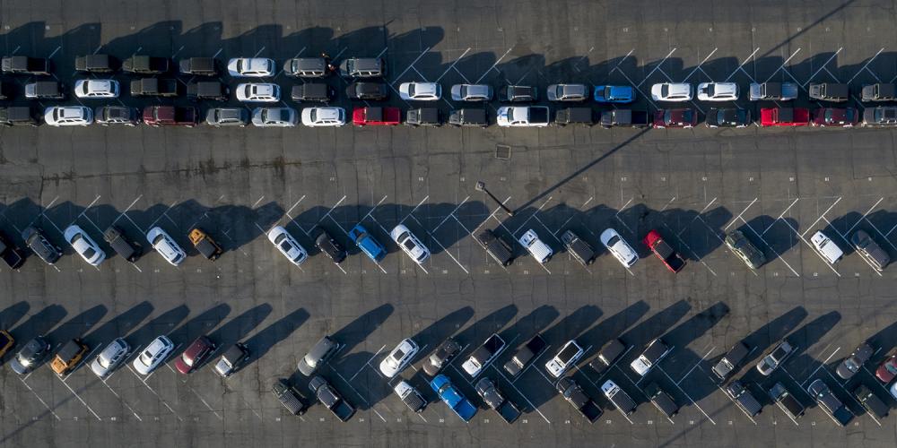 Aerial of a parking lot.