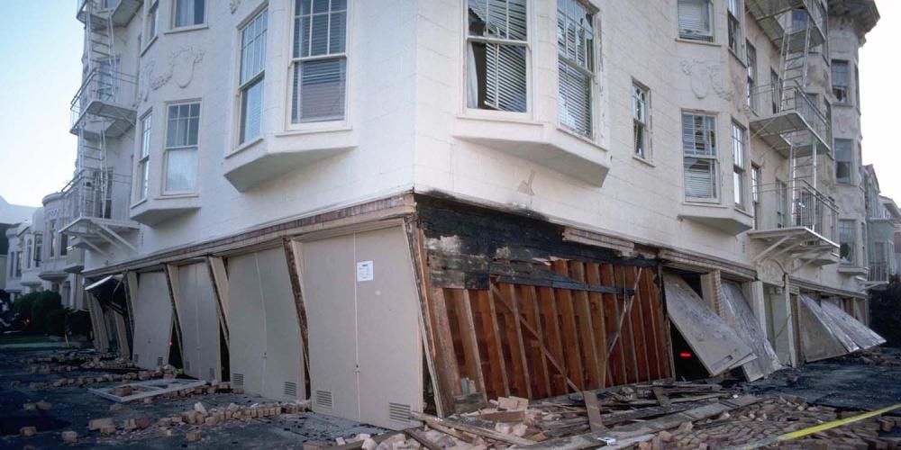 An apartment building in San Francisco that was damaged in the 1989 Loma Prieta earthquake.