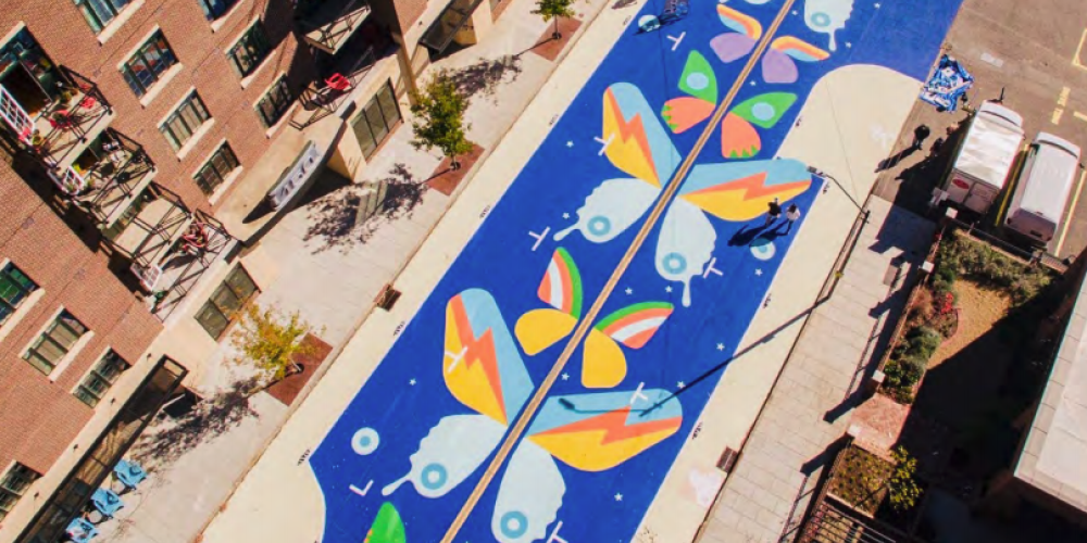 Overhead view of a painted street