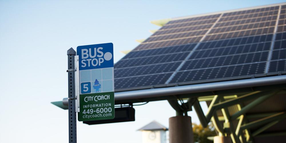Rooftop solar panels at the Vacaville Transportation Center.