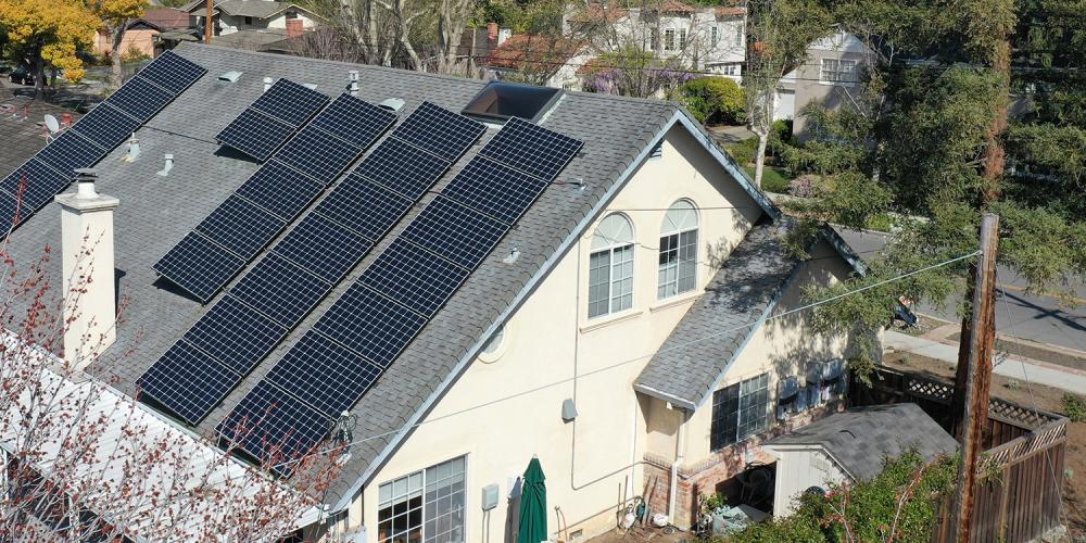 Rooftop solar panels on a residential building.