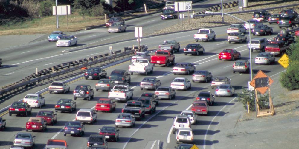 Heavy traffic on State Route 24 approaching Caldecott.