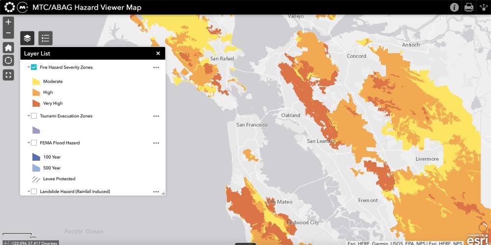 Screen capture of one of the layers in the Bay Area Hazard Viewer Map tool.