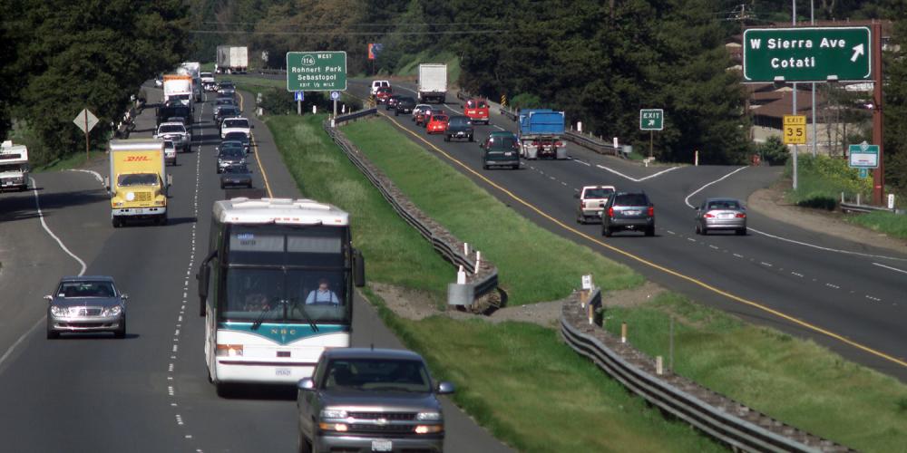 Traffic on US 101 in Sonoma County.
