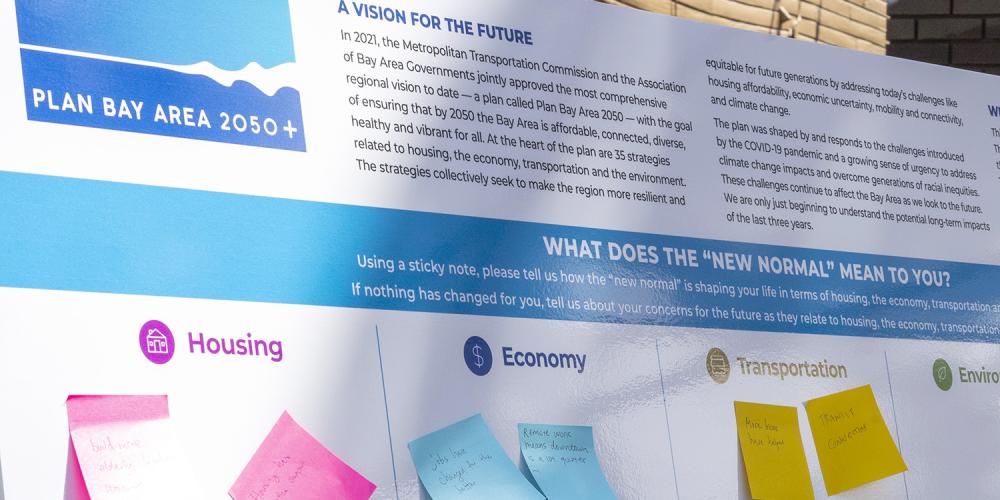 Plan Bay Area 2050+ workshop board with comments from members of the public.