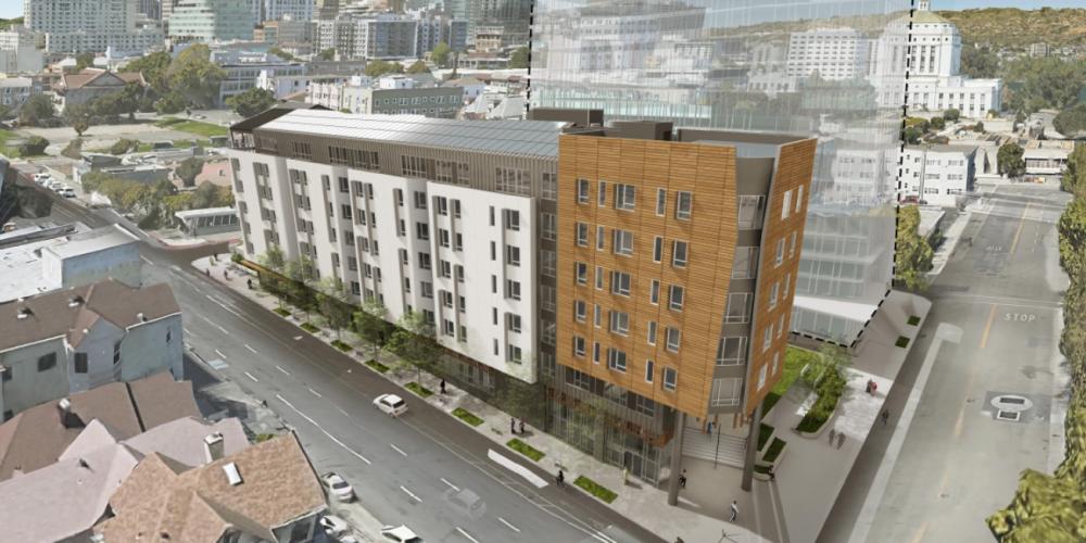 Rendering of the future Chinatown Senior Transit-Oriented Development housing project in Oakland.