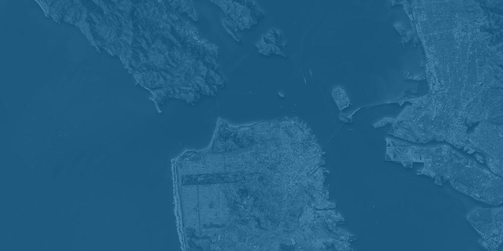 Blue-toned satellite photo of the Bay Area
