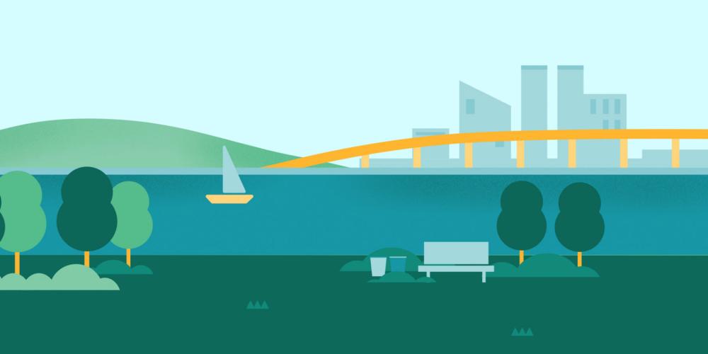 graphic image of the San Francisco Bay and a skyline of buildings