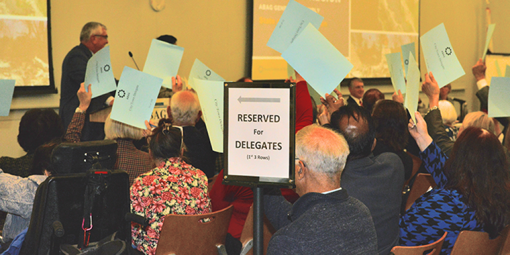 Meeting of ABAG's General Assembly, Voting cards held up