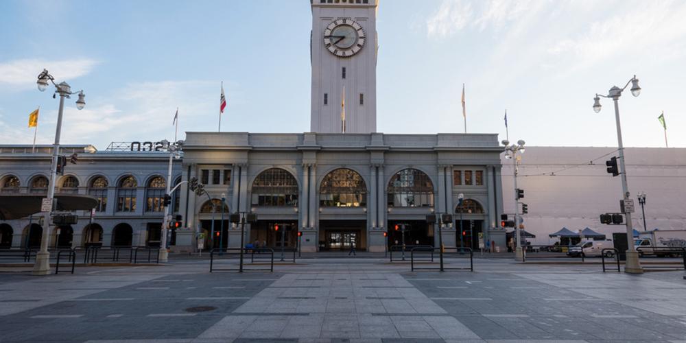empty public plaza in front of San Francisco's City Hall