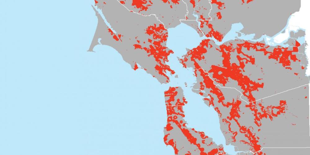 Map showing fire hazard areas in the Bay Area