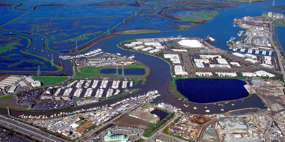 An ariel image of redwood city port