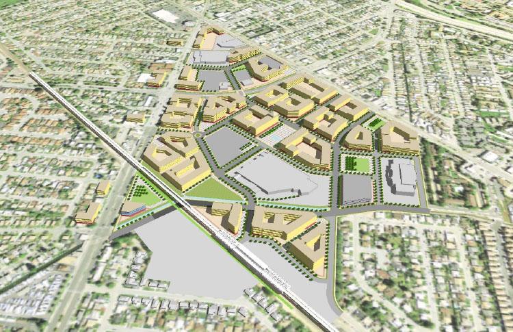 Rendering of the Bay Fair Specific Plan, a transformative vision for 53-acres around the Bay Fair BART station in San Leandro.