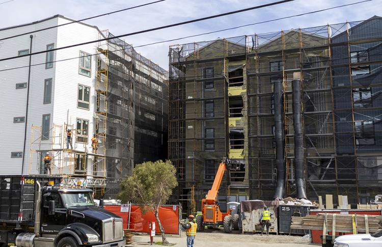 Construction of an affordable housing apartment building complex for teachers in San Francisco: Shirley Chisholm Village.