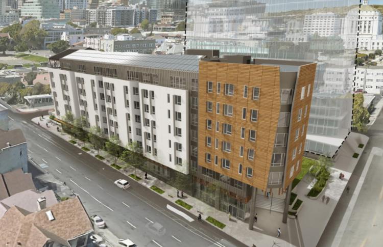 Rendering of the future Chinatown Senior Transit-Oriented Development housing project in Oakland.