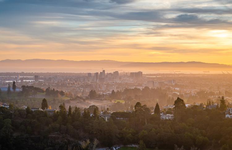 Sunset and fog over the Bay Area.