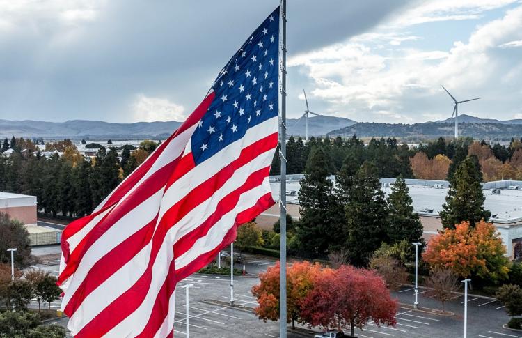 American flag waving on flagpole
