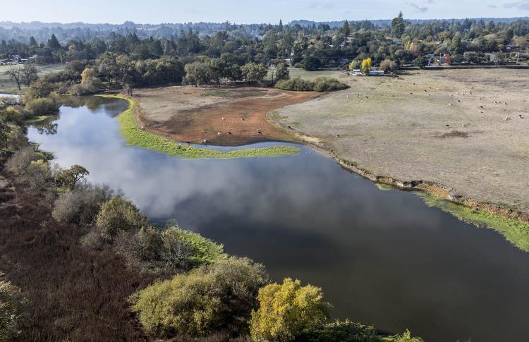 Aerial over agricultural lands in Sonoma county.