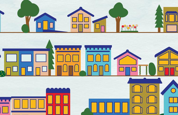 Graphic depicting many homes in a neighborhood.