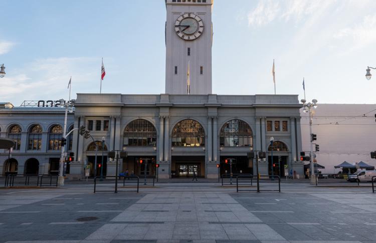 empty public plaza in front of San Francisco's City Hall
