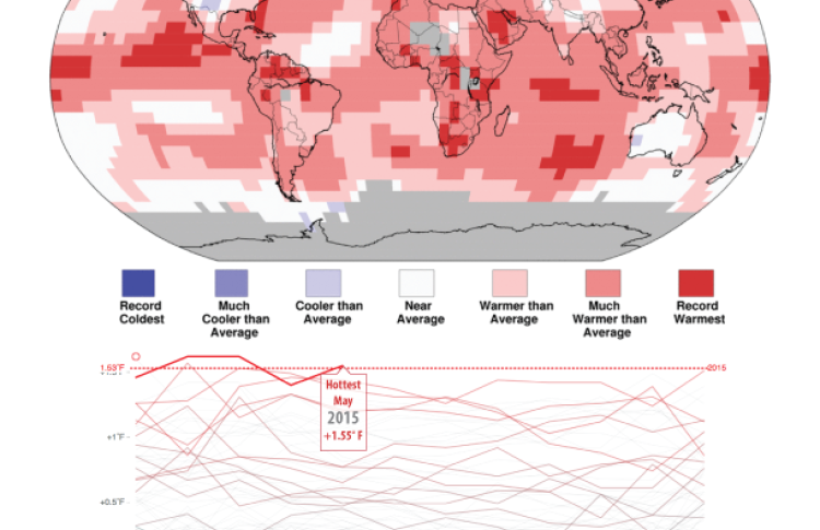 Map of temperature averages on earth 2015