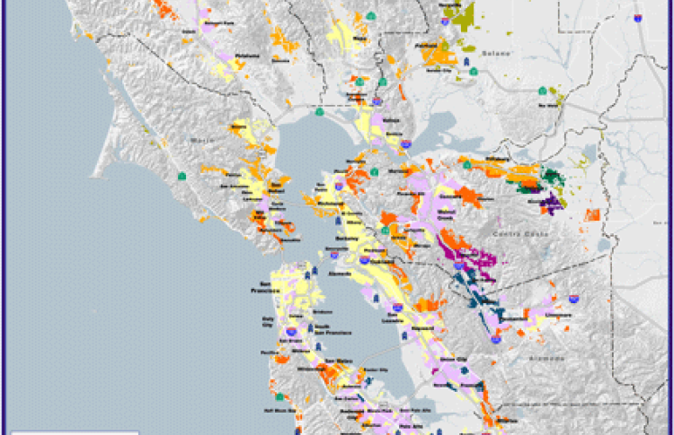 Map of Bay Area Daily vehicle trips and distanced traveled to major employment centers