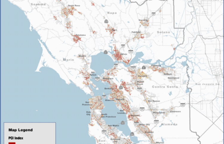 map of the bay area identifying pavement conditions in 2013
