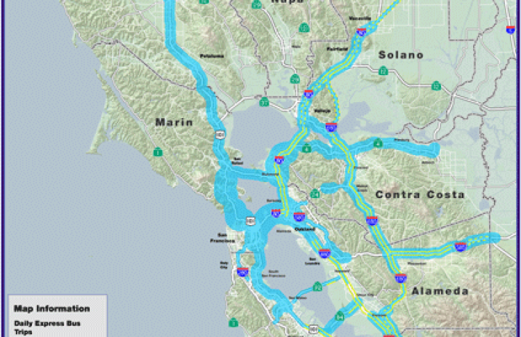 Map of express service level on regional express lanes