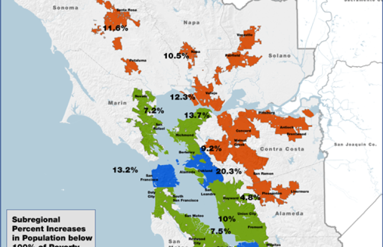 Map of Bay Area Suburbanization poverty 2000 to 2012